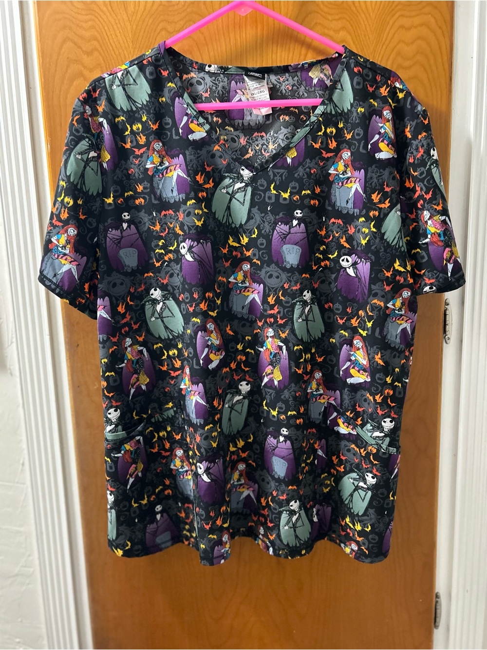 Disney The Nightmare Before Christmas Black Purple Multi Print scrub top